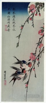  Hiroshige Lienzo - golondrinas lunares y flores de durazno Utagawa Hiroshige Ukiyoe